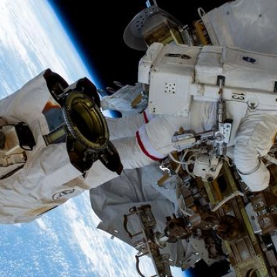 Astronaut Suni Williams works outside the International Space Station