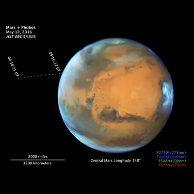 Compass and Scale Image for Phobos and Mars