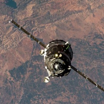 The Soyuz MS-27 spacecraft approaches the International Space Station