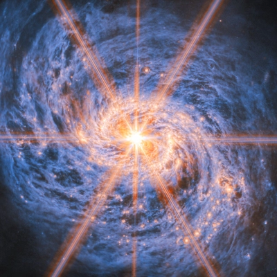 A beacon of light in swirls of dust