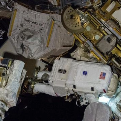 Astronaut Suni Williams works outside the International Space Station