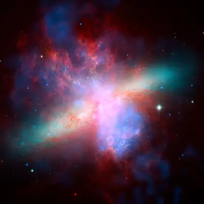 Chandra/Hubble/Spitzer X-ray/Visible/Infrared Image of M82
