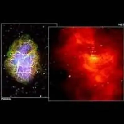 The Crab Nebula From the Ground (left) and Its Interior With Pulsar