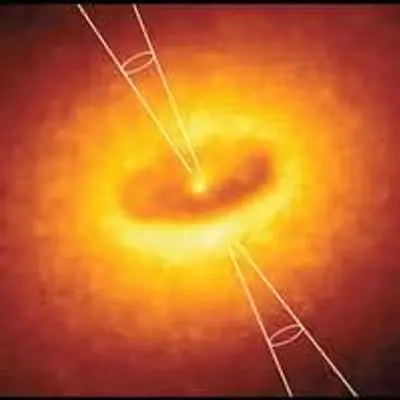 NGC 4261 WFPC with illustration of jet.