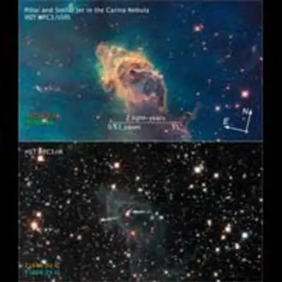 Compass and Scale Image of Jet in Carina (WFC3 UVIS and IR)