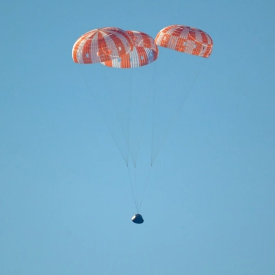 NHQ202604100020 (April 10, 2026) - NASA’s Orion spacecraft with Artemis II crewmembers NASA astronauts Reid Wiseman, commander; Victor Glover, pilot;...