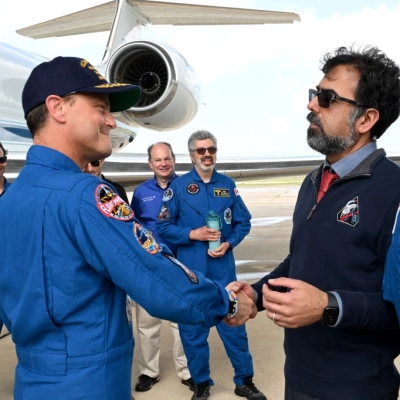 Date: April 11, 2026 Subject: Artemis-02 Crew Return Ceremony Location: Ellington Field Photo Credit: NASA/Robert Markowitz