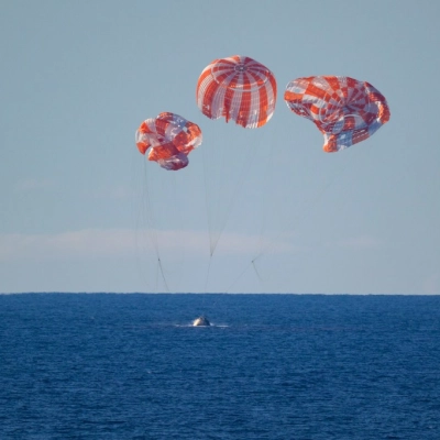 NASA’s Orion spacecraft with Artemis II crewmembers NASA astronauts Reid Wiseman, commander; Victor Glover, pilot; Christina Koch, mission specialist; and...
