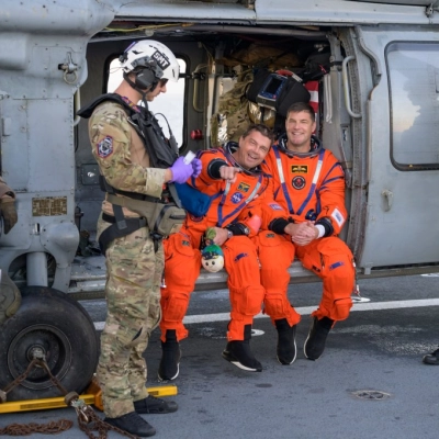 NASA astronaut Reid Wiseman, Artemis II commander, left, and CSA (Canadian Space Agency) astronaut Jeremy Hansen, Artemis II mission specialist,...