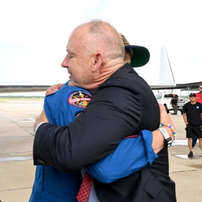 Date: April 11, 2026 Subject: Artemis-02 Crew Return Ceremony Location: Ellington Field Photo Credit: NASA/Robert Markowitz