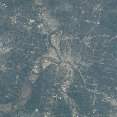 Kansas City, the largest city in Missouri, pictured from the International Space Station