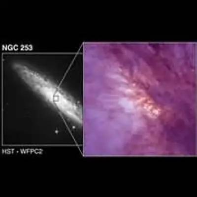 Spiral Galaxy NGC 253 (left) and Its Core Full of Star Formation