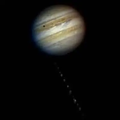 Photo Illustration of Comet P/Shoemaker-Levy 9 and Planet Jupiter