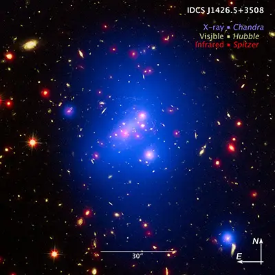 Compass and Scale Image of Massive Galaxy Cluster IDCS J1426.5+3508