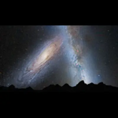 Nighttime Sky View of Future Galaxy Merger: 3.75 Billion Years