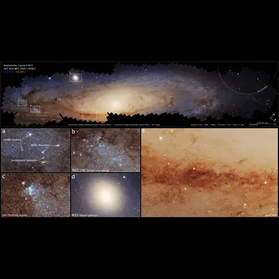 Compass and Scale Image of M31 PHAT+PHAST Mosaic