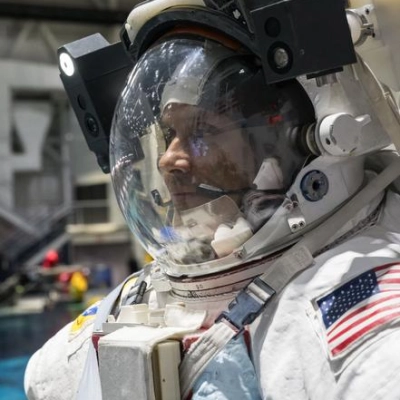 NASA astronaut Anil Menon participates in a spacewalk training session at Johnson Space Center