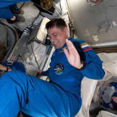 Roscosmos cosmonaut Andrey Fedyaev enters the International Space Station