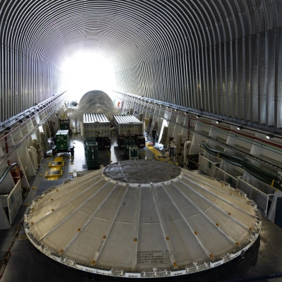 Roman Space Telescope and Artemis III SLS Core Stage Weather Cover Arrive at KSC