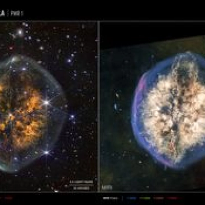 Exposed Cranium Nebula (NIRCam and MIRI Compass Image)