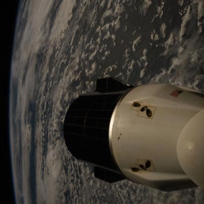 A SpaceX Dragon spacecraft docked to the International Space Station