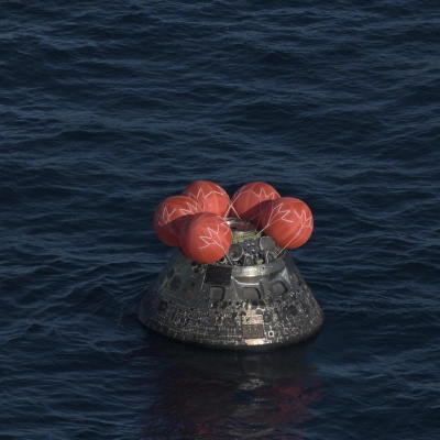 NASA's Orion spacecraft carrying Artemis II Commander Reid Wiseman, Pilot Victor Glover, and Mission Specialist Christina Koch from NASA, along...