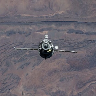 The Soyuz MS-28 crew spacecraft approaches the International Space Station