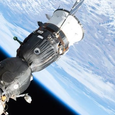 The Soyuz MS-28 crew spacecraft docked to the International Space Station