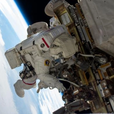 Astronaut Suni Williams works outside the International Space Station
