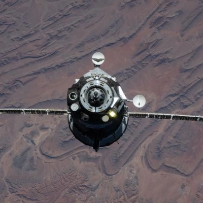 The Soyuz MS-28 crew spacecraft approaches the International Space Station
