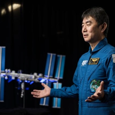 JAXA astronaut Kimiya Yui is photographed during an interview