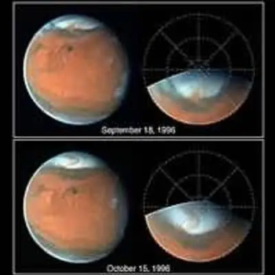 Springtime Dust Storm Swirls at Martian North Pole