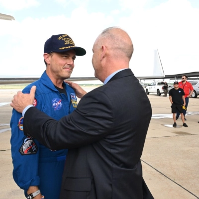 Date: April 11, 2026 Subject: Artemis-02 Crew Return Ceremony Location: Ellington Field Photo Credit: NASA/Robert Markowitz