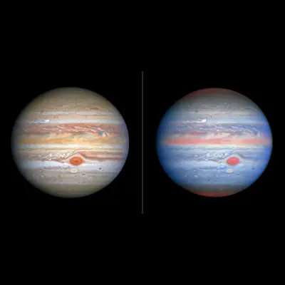 Hubble’s Red-White-and-Blue View Presents Jupiter in Different Colors