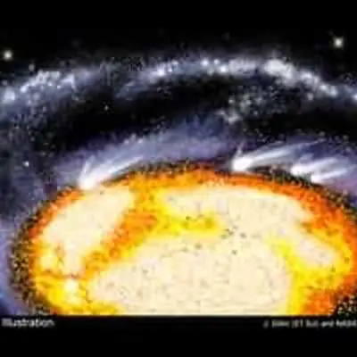 Illustration of Comet-Like Objects Racing Through Galaxy's Center