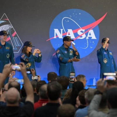 Date: April 11, 2026 Subject: Artemis-02 Crew Return Ceremony Location: Ellington Field Photo Credit: NASA/Bill Stafford