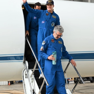 Date: April 11, 2026 Subject: Artemis-02 Crew Return Ceremony Location: Ellington Field Photo Credit: NASA/Robert Markowitz